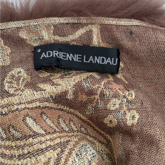 Adrienne Landau Brown Paisley Wrap with Fur Trim - Picture 2 of 6